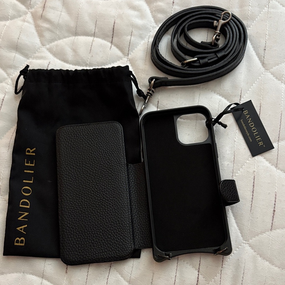 Bandolier Textured Black Phone Case with Strap